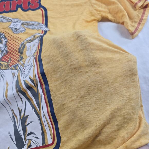 Harry Potter Hogwarts Top Yellow Burnout Graphic Tee Womens Size M Short Sleeve - Picture 5 of 11